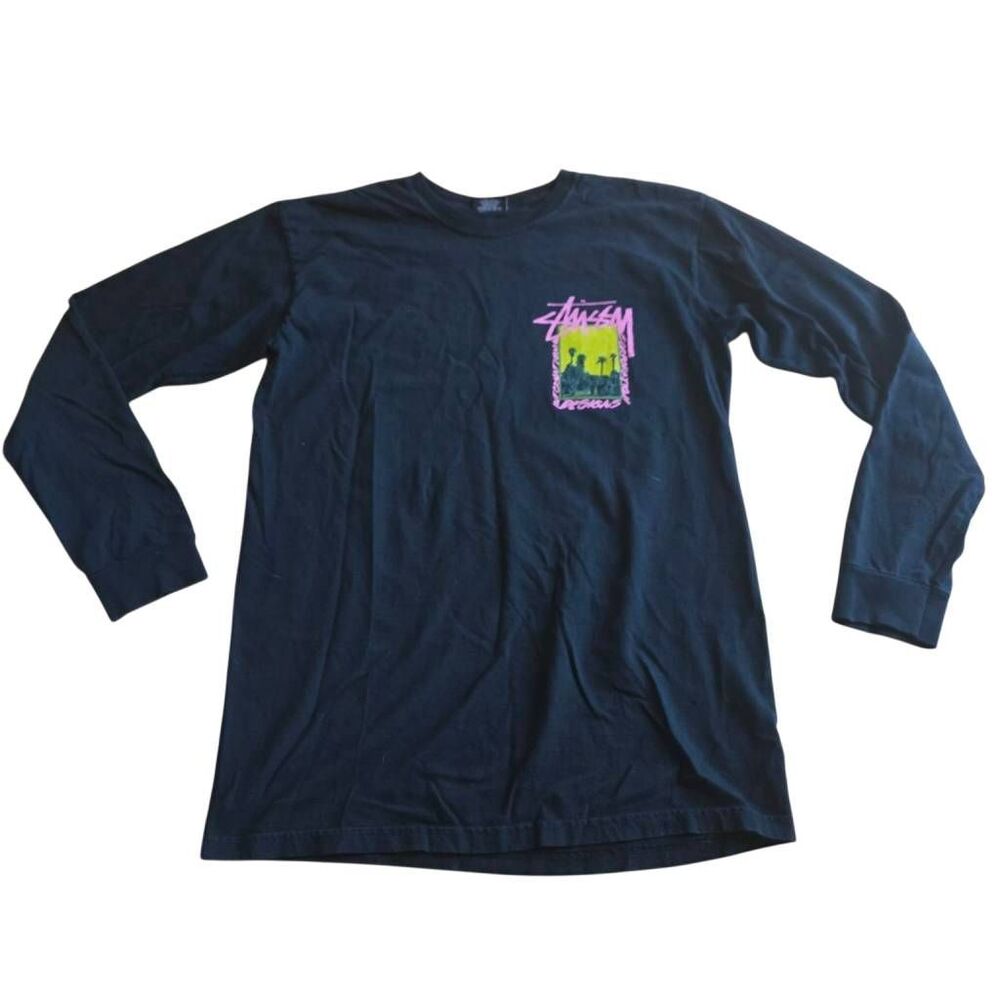 Stussy mens Sz M black long sleeve California palm dessert pigment shirt